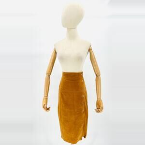 Karen Millen Camel Suede Lamb Leather Button Front Minimalist Midi Pencil Skirt
